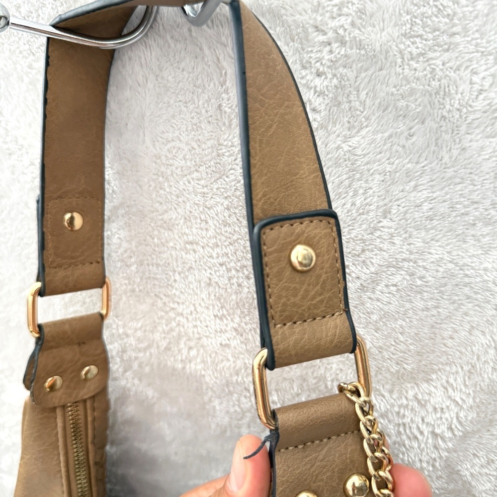 Woven Hobo Bag Tan Faux Leather Shoulder Bag Tassel Accent Boho - Picture 6 of 10
